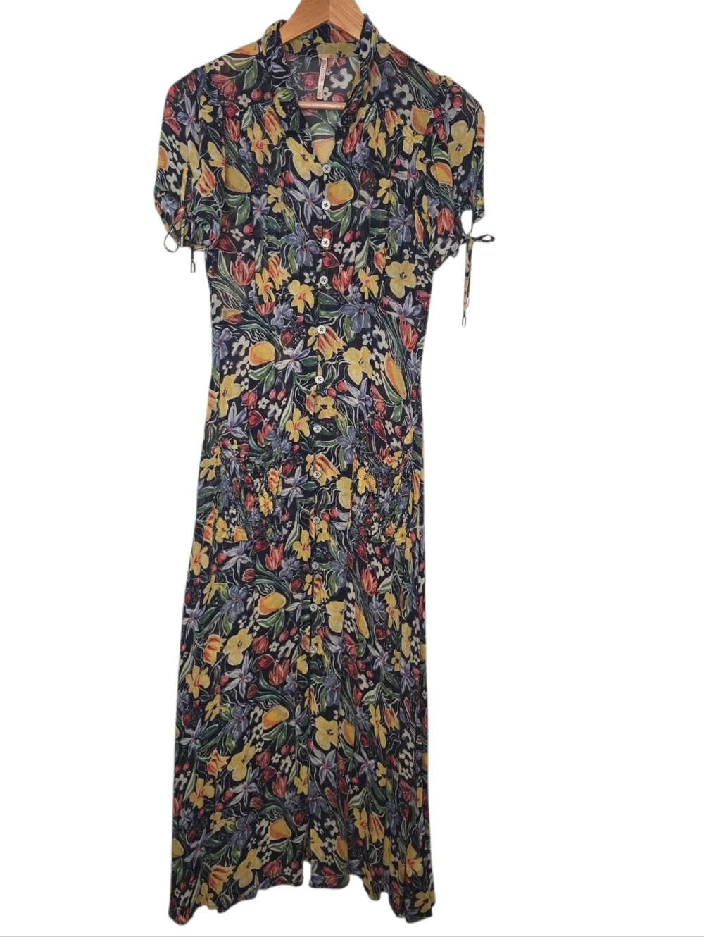 Free People Womens Floral Lemon Meringue Brunch Wedding Guest Midi Dress XS - Picture 2 of 9